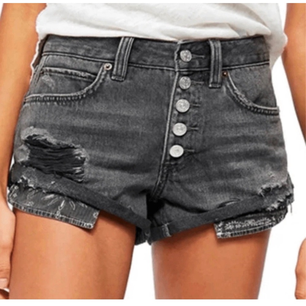 We The Free Free People Romeo Rolled Cuttoff Shorts 100% Cotton Distressed Sz 24 - Picture 2 of 8
